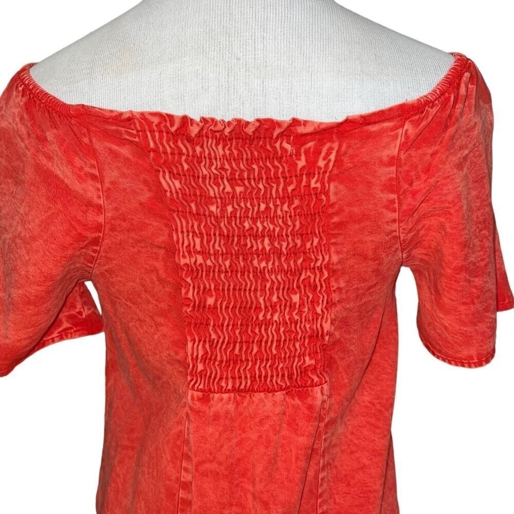 Project Social T Los Angeles Short Sleeve Smocked Top Blouse Women S Red‎ Orange - Picture 3 of 8
